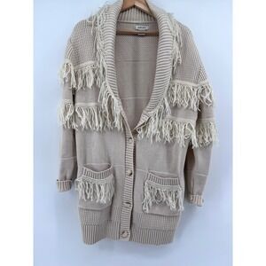 Ariat Womens Beige Fringe Shawl Collar Knit Cardigan Sweater Size Large Western